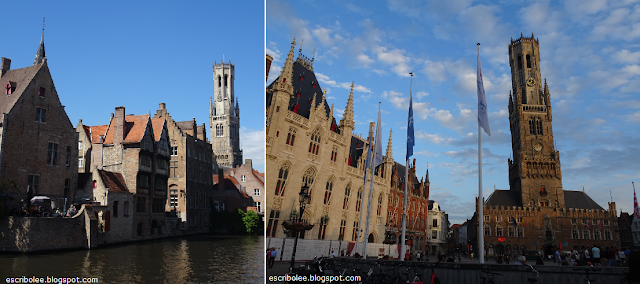 Uno de los canales y la plaza Mayor de Brujas