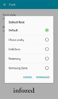 Samsung Galaxy Grand Prime is the latest smartphone revealed by Samsung Mobile have the KitKat Android Operating System in it with dual selfie camera.  Here we tell you that how to change your Samsung Galaxy Grand Prime Font size and style. For this purpose, first of all touch Apps Icon from your Home Screen and Touch on Settings.   This will lead you to Display settings. Here you will find the Font Style as shown in the picture and now you can choose the Default fonts for your Samsung Galaxy Grand Prime with the fonts you like such as Choco Cooky, Cool Jazz, Rosemary or Samsung Sans.  If you want to install extra fonts which are not in your device, then you have to purchase the additional fonts for your device from Samsung Galaxy Apps.  Now if you want to change your Font style of Galaxy device, touch the font style and select from between Tiny or Huge. The applications which have no support to Huge fonts will show the default size of the fonts