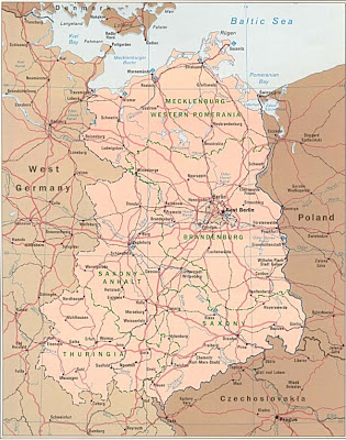 Old East Germany Map showing roads and highways