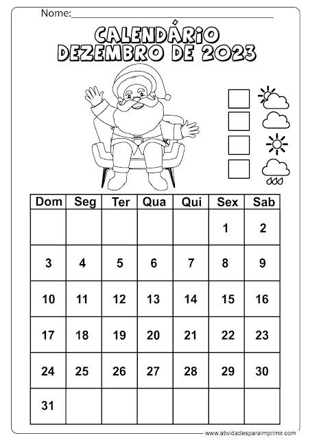 calendário 2023 para imprimir e colorir