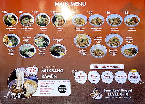 Berbagai menu ramen di Waroenk Ramen Pontianak