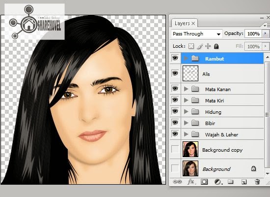 hasil vector dan tracing rambut di photoshop - tutorial membuat vector di photoshop - membuat foto menjadi kartun dengan photoshop