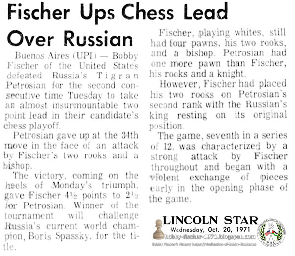 Fischer Ups Chess Lead Over Russian