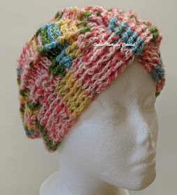 Sweet Nothing Crochet free crochet pattern blog, free crochet pattern for a turban cap, photo front profile of turban cap