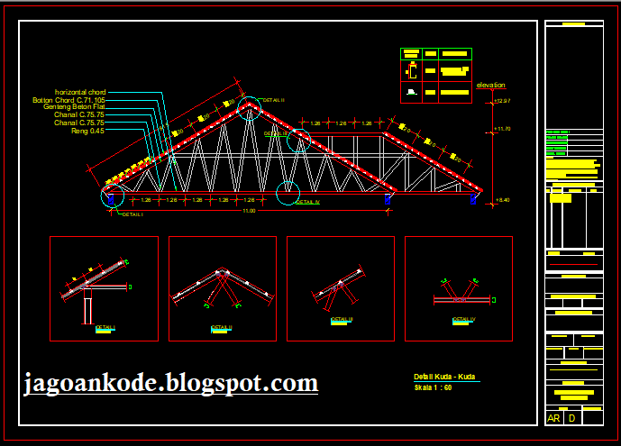 Detail Rangka Kuda Kuda Atap  Baja  Ringan  Autocad File Dwg Jagoan Kode