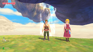 Link standing next to Zelda behind the Waterfall Cave