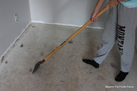 carpet removal, tools, remodel DIY, http://bec4-beyondthepicketfence.blogspot.com/2015/07/attic-room-renovation-how-to-remove.html