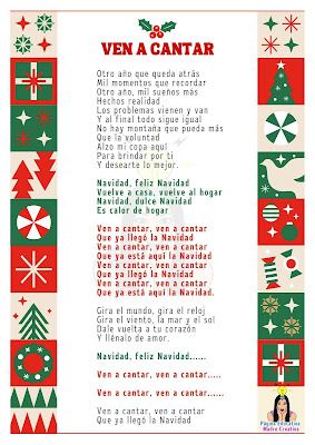 Canción navideña para imprimir - Ven a cantar