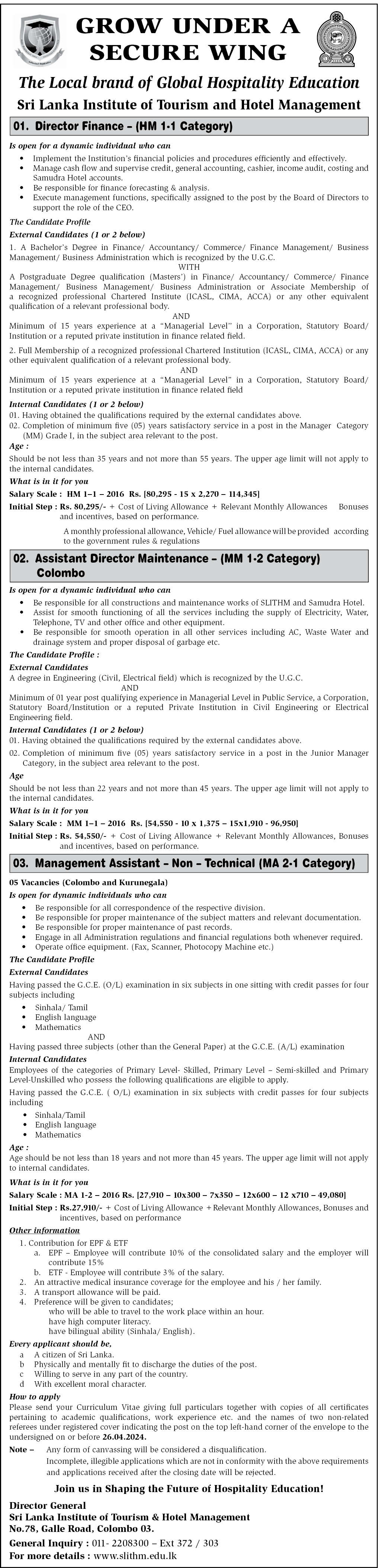 Sri Lanka Institute of Tourism & Hotel Management careers 2024