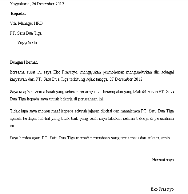 Format surat pengunduran diri sebagai direktur contoh 