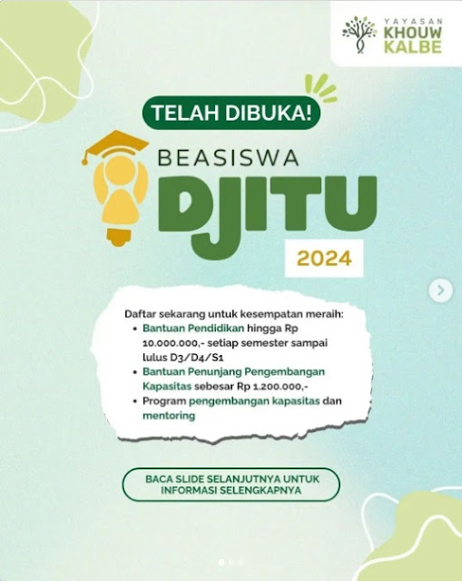 Pendaftaran Beasiswa DJITU Tahun 2024 Cek Persyaratannya