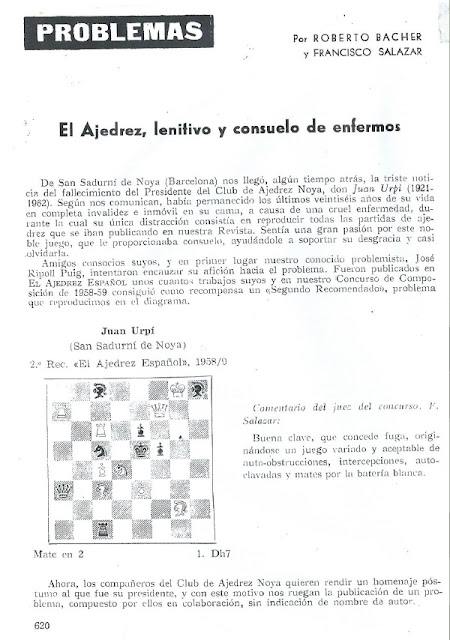 Problema de mate en 2 de Josep Ripoll, El Ajedrez Español, 1962