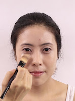 Begin with Giorgio Armani Power Fabric Foundation #3.4 under eyes then spread all over the face.