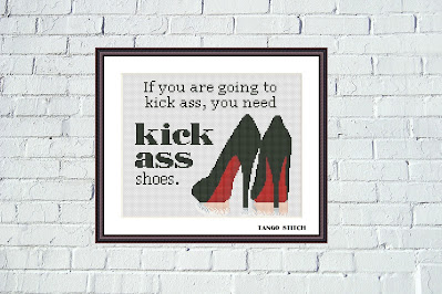 Kick ass shoes funny sarcastic feminist cross stitch pattern