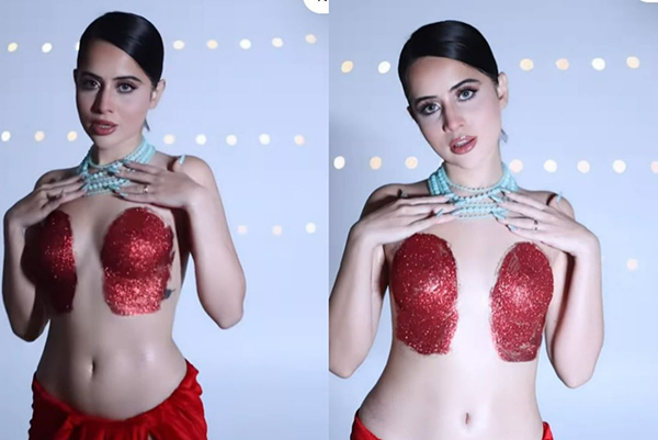 Urfi Javed goes topless once more, this time applying red glitter paint to her body