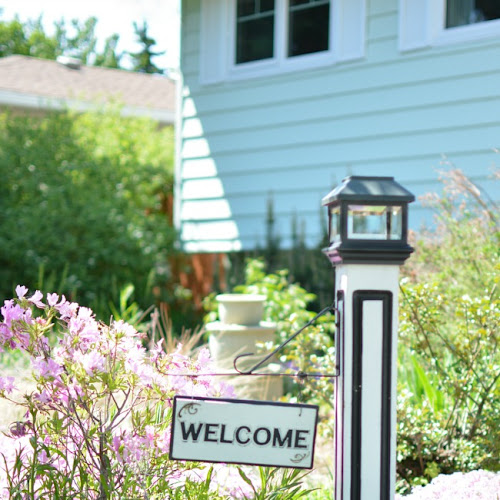 Salvaged Newel Post Solar Outdoor Welcome Sign 