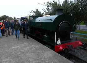 Veteran steam loco Cranford in the platform adjoining Brigg Road, Scunthorpe (right) after completing a brake van tour of the British Steel works. 