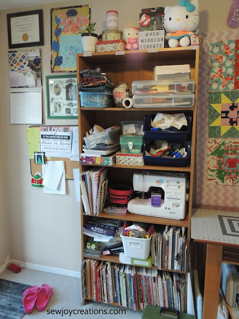 sewing room storage bookcase storage reorganizing