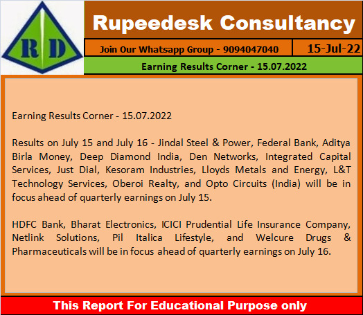 Earning Results Corner - 15.07.2022