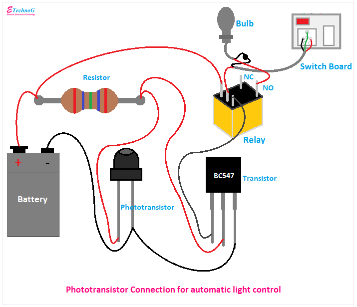 Phototransistor Connection Diagram, Connection of Phototransistor