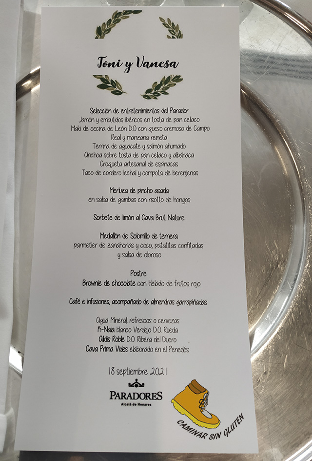 MENÚ NUPCIAL SIN GLUTEN PARADOR DE ALCALA DE HENARES