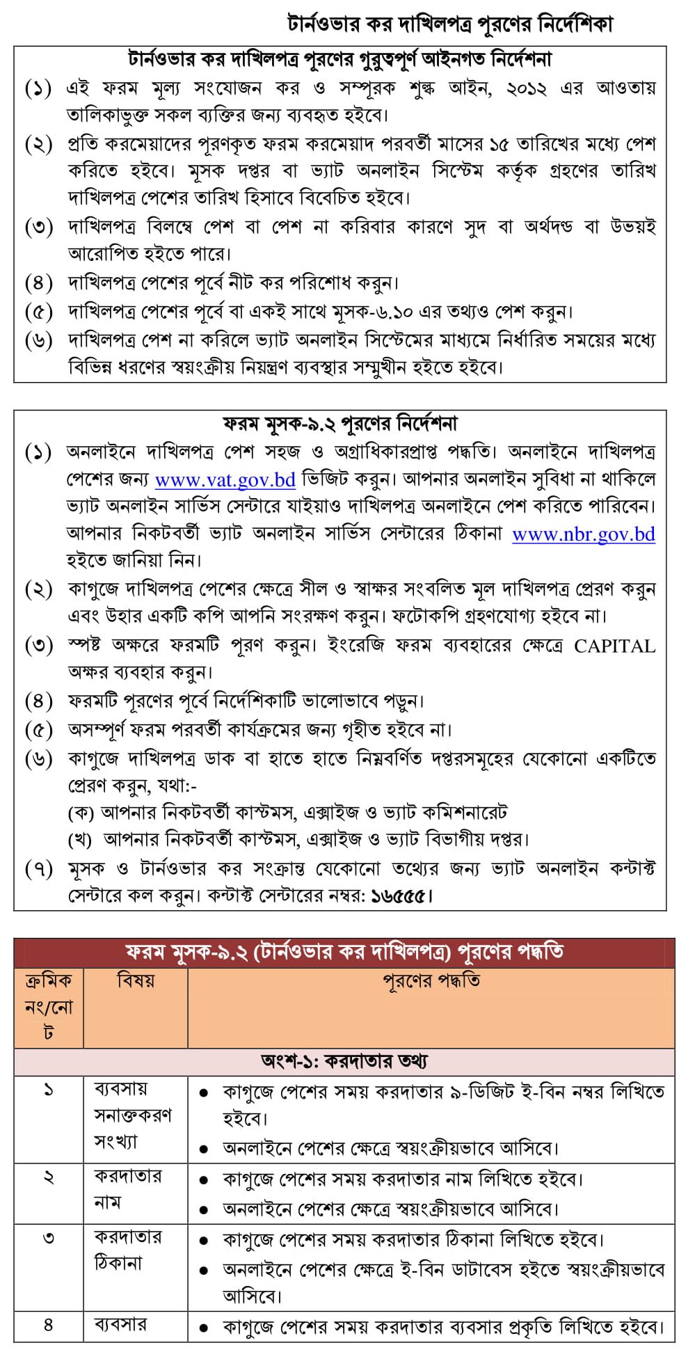 Mushak 9.2 Turnover VAT Return with fill up Instruction