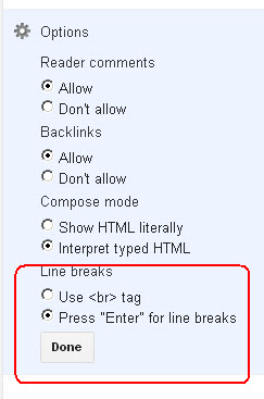 Press Enter for line break feature in blogspot