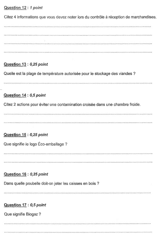 Sujet du concours d'ADJOINT TECHNIQUE TERRITORIAL - Restauration