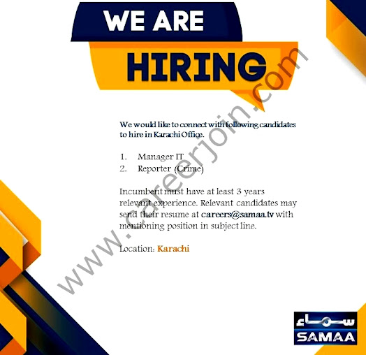 Samaa TV Latest  Jobs September 2021