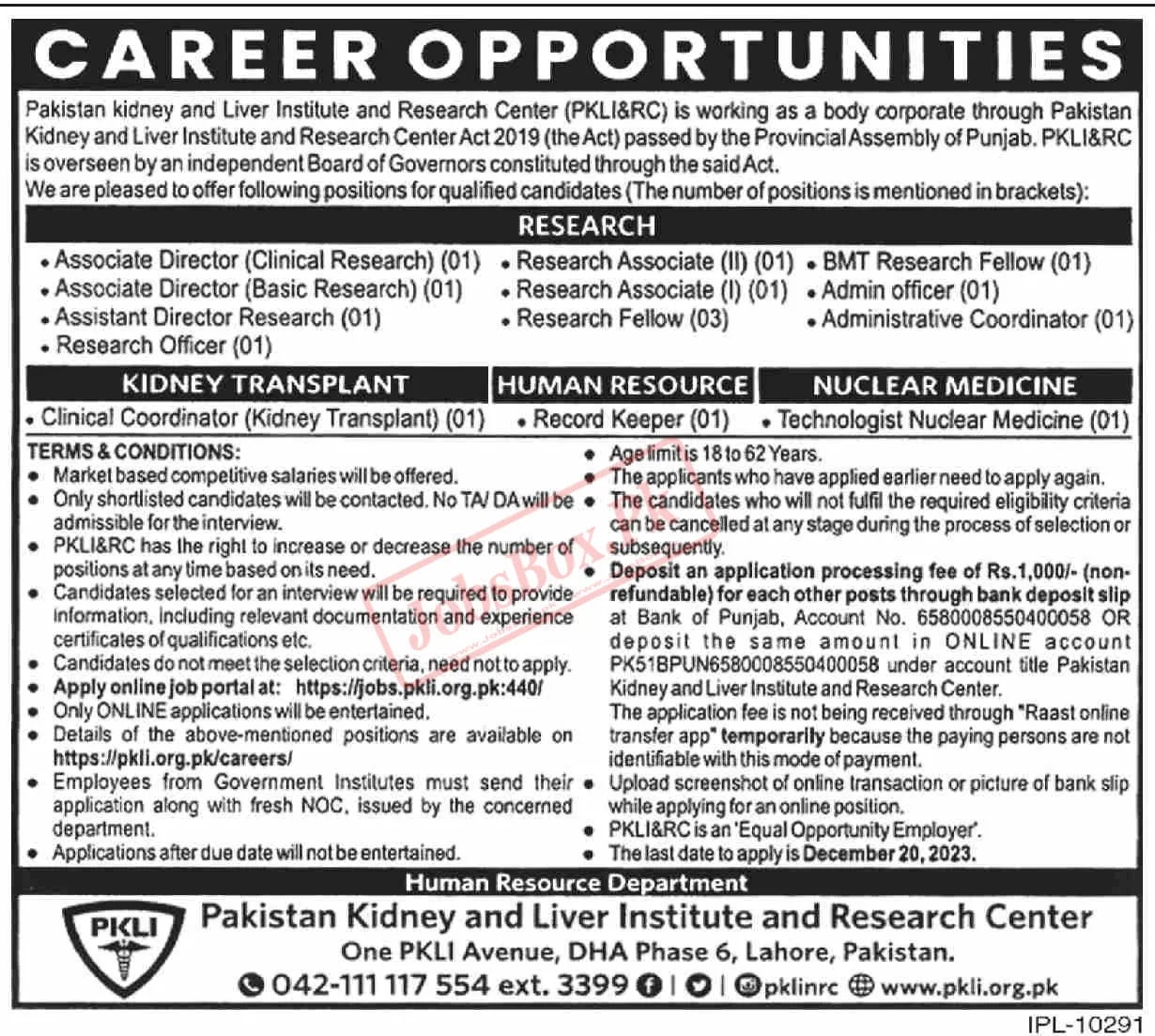 Pakistan Kidney And Liver Institute PKLI Jobs 2023 Latest Advertisement