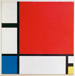 image: painting by Piet Mondrian, Composition II in Red, Blue, and, Yellow (1930)