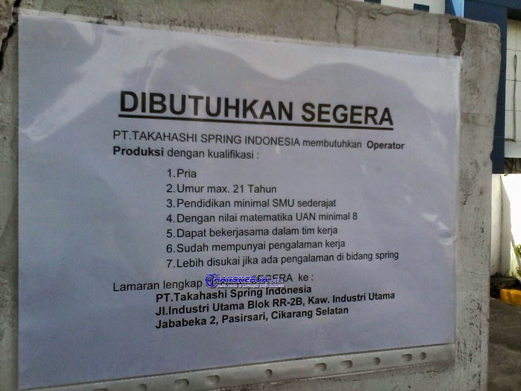 Lowongan Kerja PT. Takahashi Spring Indonesia Jababeka 2 