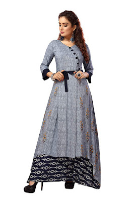 Women's Printed Rayon High-Low Aline Layered Long Kurti