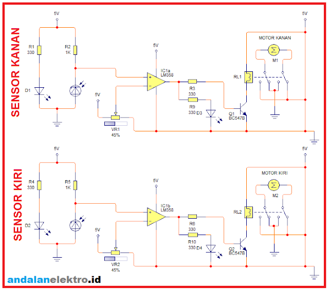 Robot line follower 2 sensor driver relay