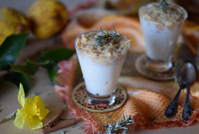 Arroz con leche y salsa de membrillo