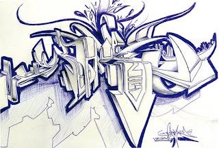 Blue White Wildstyle graffiti sketches