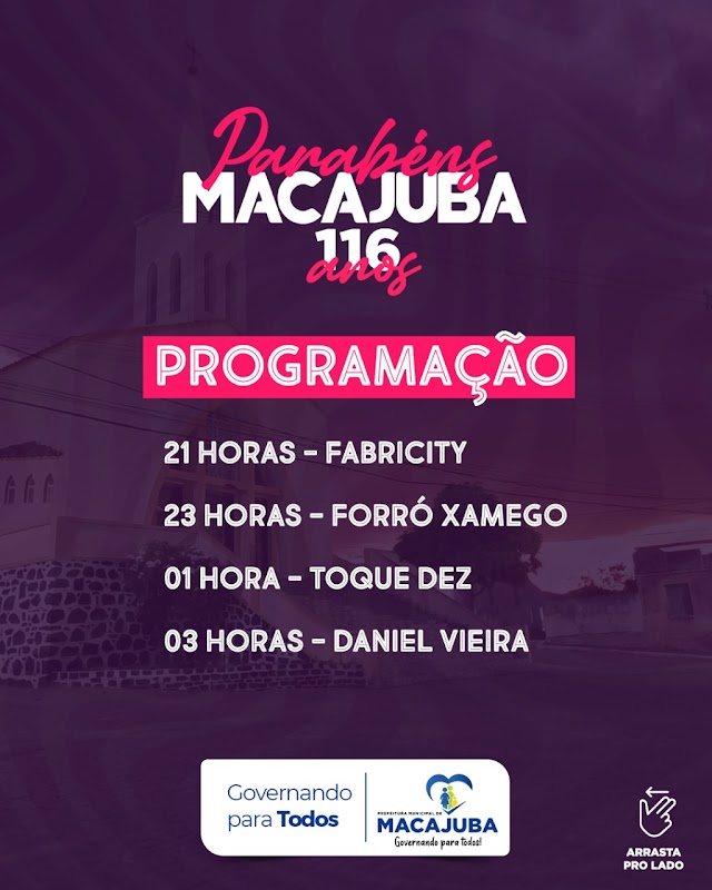 Prefeitura de Macajuba divulga programação do aniversário da cidade