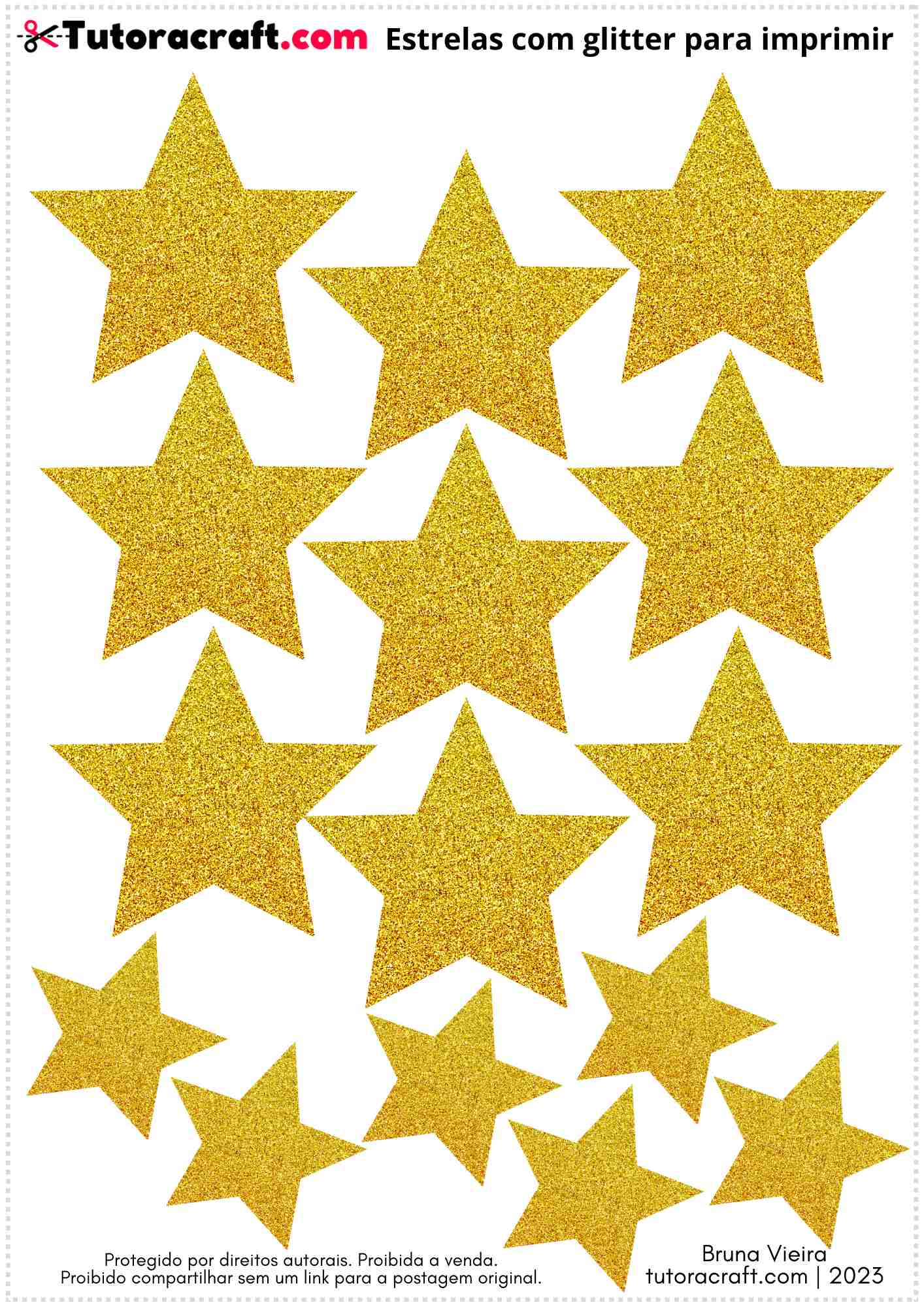 Estrelas com glitter dourado para imprimir