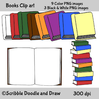 clip art images of books stacked in a pile and an opened book