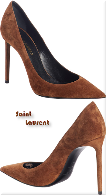 ♦Saint Laurent brown Zoe suede pointy-toe pumps #saintlaurent #shoes #brown #pantone #brilliantluxury