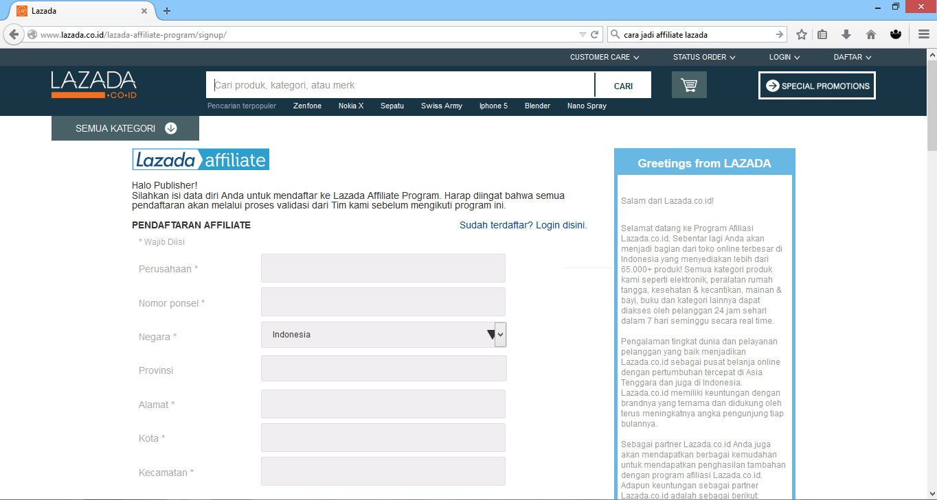 Cara Daftar Jadi Affiliate Lazada