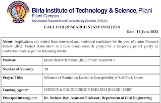 Civil Engineering Geotechnical Engineering Rock Engineering Jobs in Birla Institute of Technology and Science Pilani
