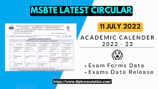 MSBTE Latest Circular is Release JULY 2022 [WINTER 2022] Regarding Academic Calendar 2022-23.