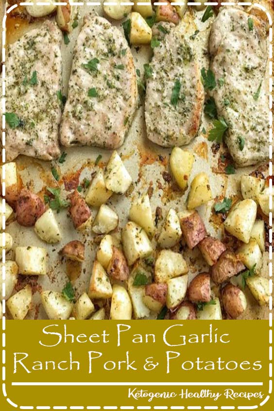 Sheet Pan Garlic Ranch Pork & Potatoes | Pork Chop Recipes | Sheet Pan Recipes | Dinner Recipes | Dinner can be ready in a hurry with this boneless pork chops and potatoes recipe! Roasted in an easy garlic ranch seasoning mix and made in a sheet pan. Healthy, delicious weeknight meal for all the pork chop lovers. #porkchops#dinnerrecipe #recipeoftheday#sheetpan #onepan