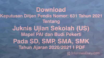 Keputusan Ditjen Pendis Nomor: 631 Tahun 2021 Tentang Juknis Ujian Sekolah (US) Mapel PAI dan BP Pada SD, SMP, SMA, SMK Tahun Ajaran 2020/2021 I PDF