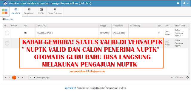 Kabar Gembira! Status Valid Guru Baru di VervalPTK  Langsung Calon Penerima NUPTK 