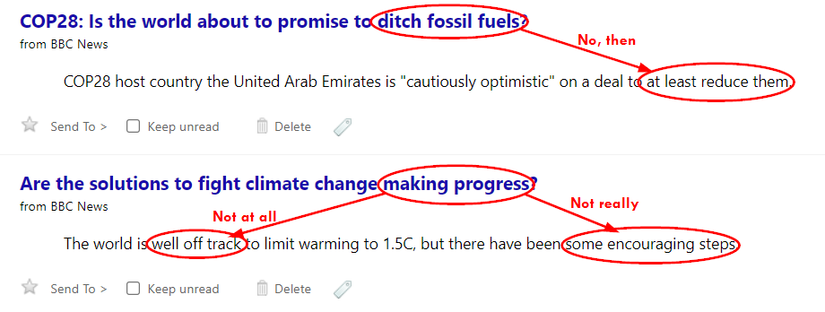 Annotated climate crisis headlines