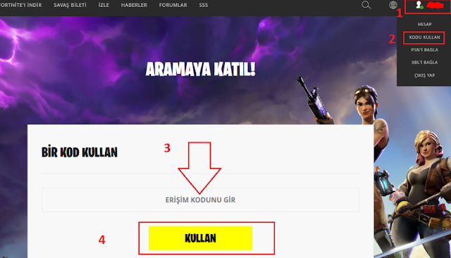 fortnite kodu kullanma, fortnite vpapel aktifleştirme