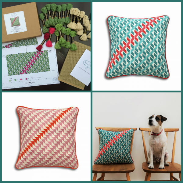 Geometric Needlepoint Pillows with Paddy the Dog