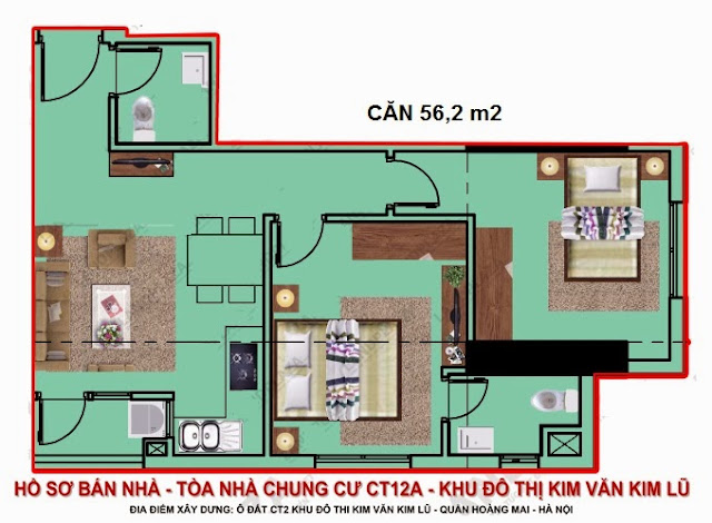 thiết kế căn góc 56m2